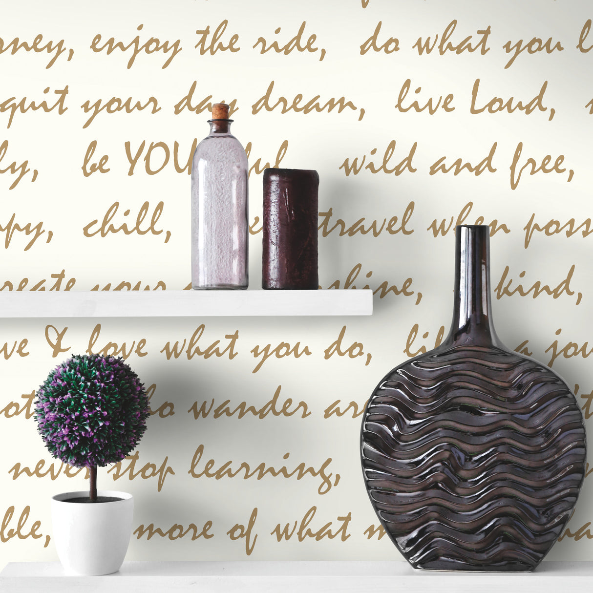 Dream Big Script Gold by RoomMates Motivational Metallic Cursive Script Peel and Stick Fully Removable Vinyl Wallpaper for Accent Walls - RMK9006WP