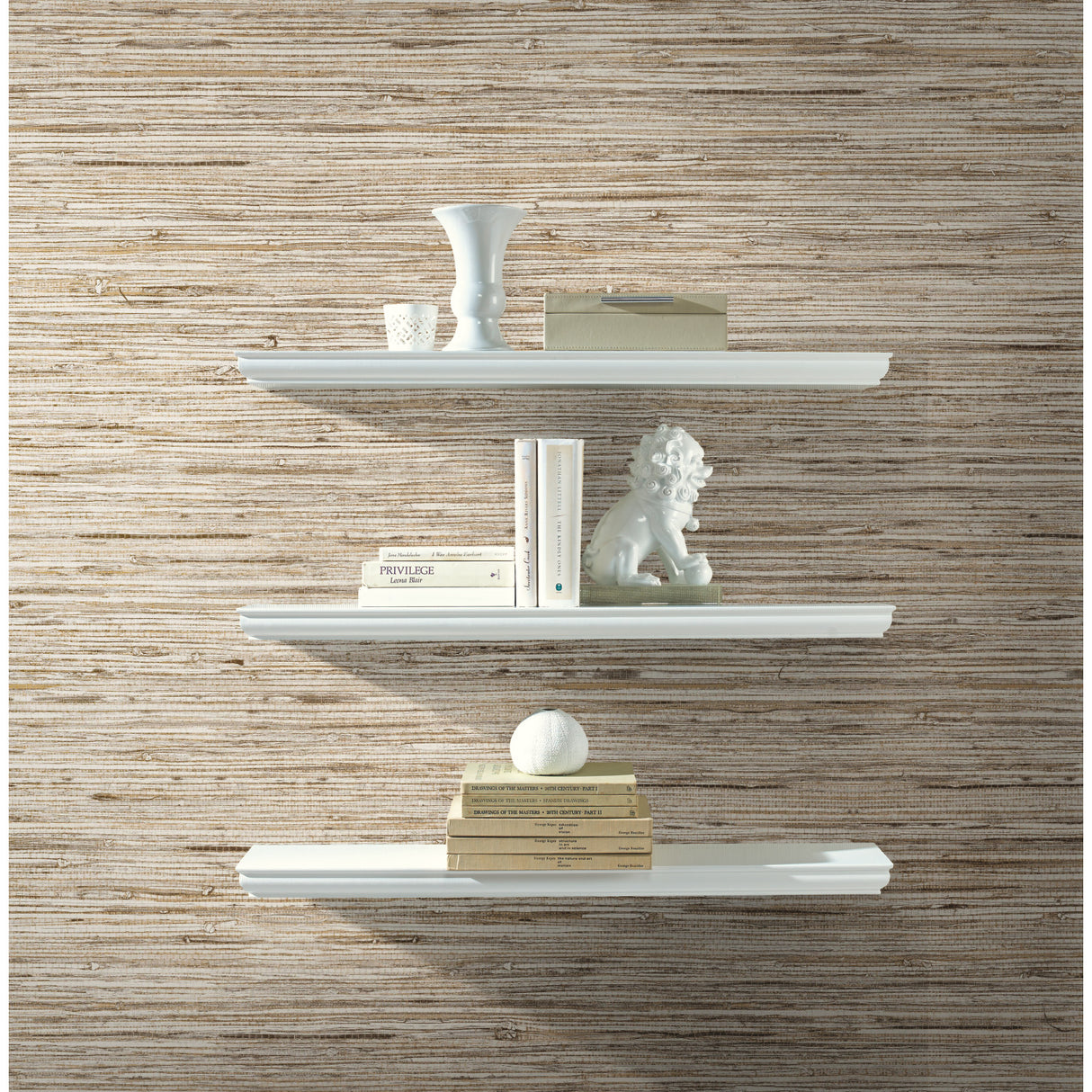 Faux Grasscloth Taupe by RoomMates Traditional Nature Inspired Metallic Peel and Stick Vinyl Wallpaper, 20.5 In x 16.5 Ft - RMK9031WP