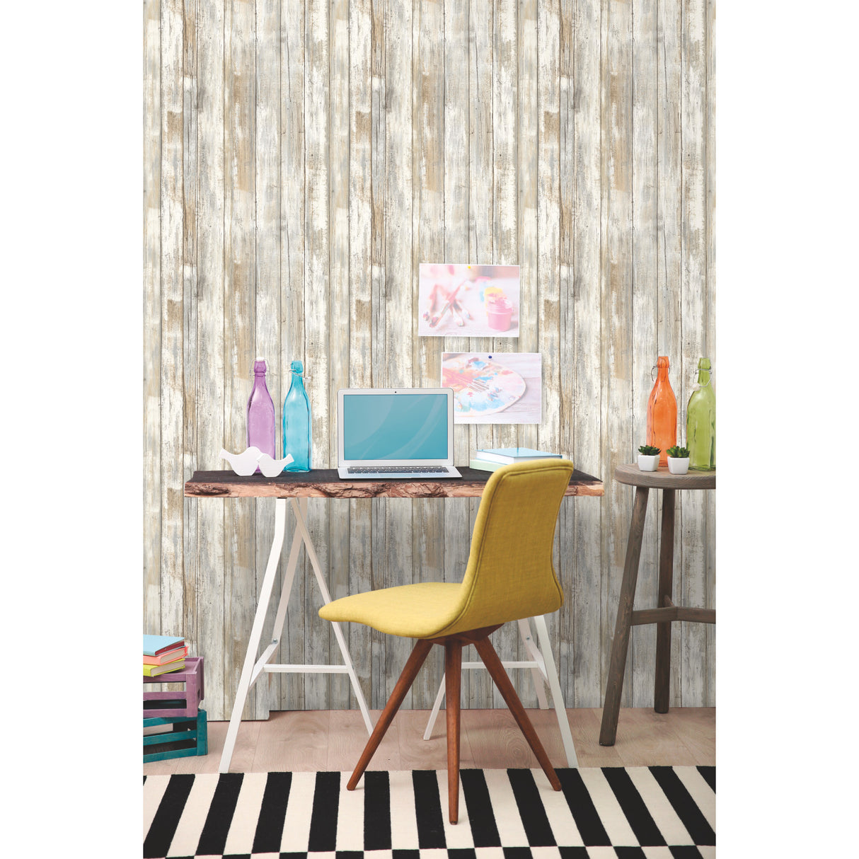 Distressed Wood Tan by RoomMates Peel and Stick Farmhouse Rustic Vinyl Wallpaper, Repositionable and Removable - RMK9050WPZ