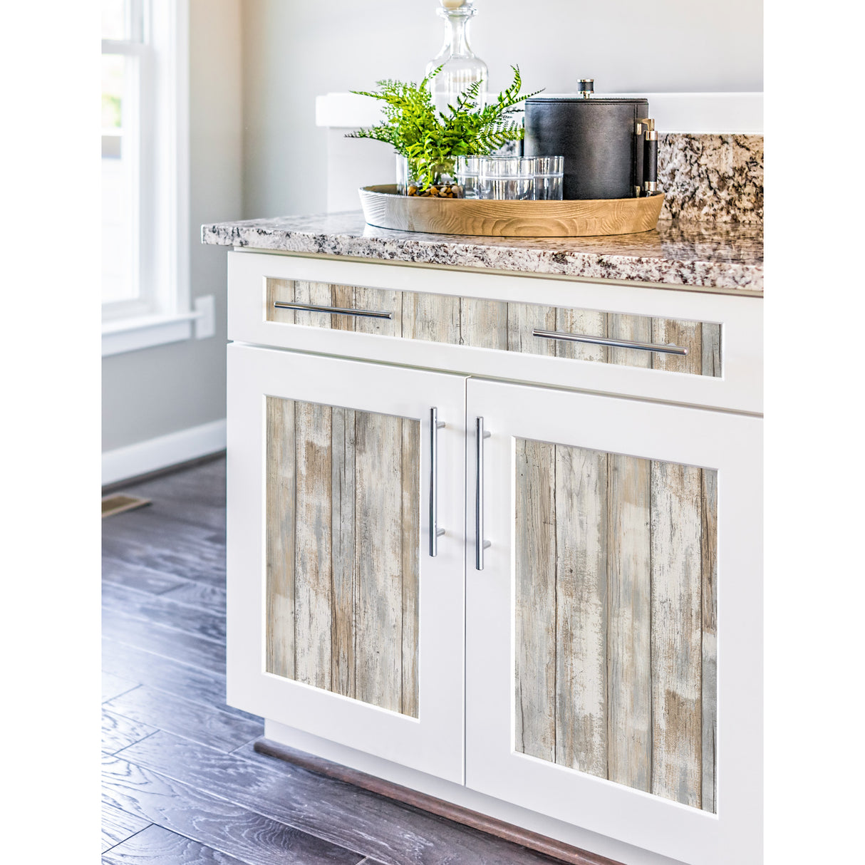Distressed Wood Tan by RoomMates Farmhouse Rustic Distressed Wood Plank Peel and Stick Removable Vinyl Wallpaper Roll - RMK9050WP