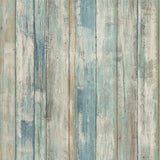 Distressed Wood Blue Peel and Stick Wallpaper by RoomMates RMK9052WPZ - Rustic Farmhouse Wood Plank Pattern in Blue and Neutral Tones