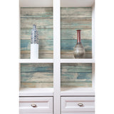 Distressed Wood Blue by RoomMates Rustic Farmhouse Wood Plank Texture Fully Removable Repositionable Peel and Stick Vinyl Wallpaper - RMK9052WPZ