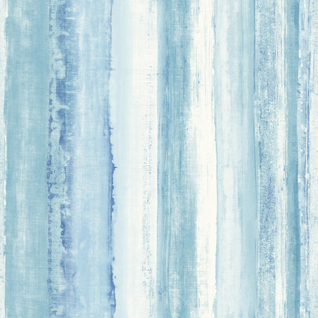 Watercolor Stripe Blue Peel and Stick Wallpaper by RoomMates featuring soft blue and white vertical watercolor brushstroke stripes on vinyl material - RMK9061WP