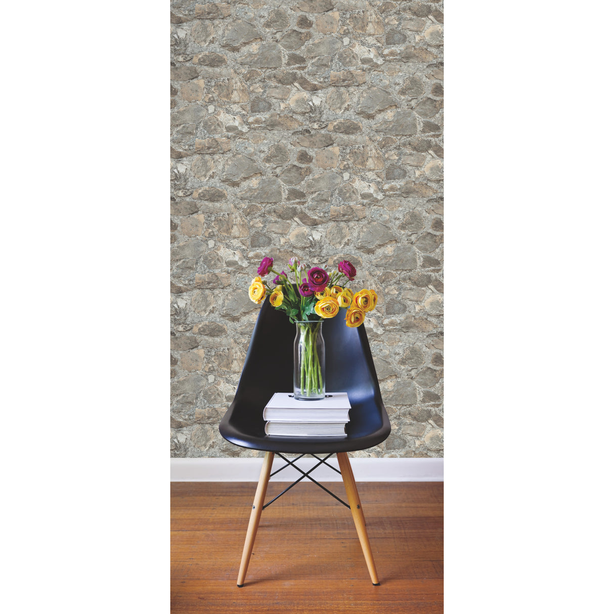 Weathered Stone Almond by RoomMates Industrial Rustic Slate Gray Beige Stone Peel and Stick Removable Wallpaper - RMK9096WP