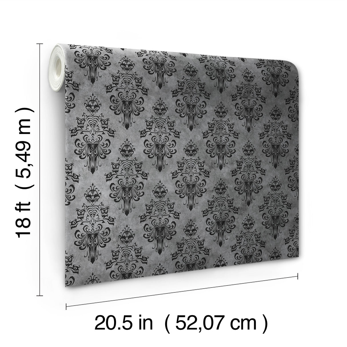 Disney Haunted Mansion Grey and Black Distressed Damask Pattern by RoomMates Officially Licensed Disney Peel and Stick Wallpaper - RMWS1220