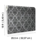Disney Haunted Mansion Grey and Black Distressed Damask Pattern by RoomMates Officially Licensed Disney Peel and Stick Wallpaper - RMWS1220
