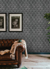 Disney Haunted Mansion Grey and Black Distressed Damask Pattern by RoomMates Officially Licensed Disney Peel and Stick Wallpaper - RMWS1220