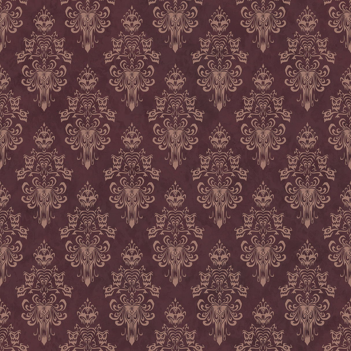 Disney Haunted Mansion Maroon Distressed Damask Peel and Stick Wallpaper by RoomMates RMWS1221