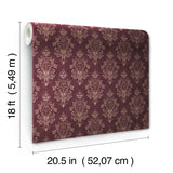 Officially Licensed Disney Haunted Mansion Maroon Distressed Damask Peel and Stick Wallpaper by RoomMates - RMWS1221
