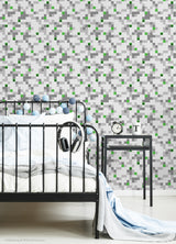 Minecraft Pixel Creeper Grey by RoomMates Officially Licensed Kids Gaming Room Peel and Stick Wallpaper Roll 20.5in x 18ft - RMWS1223