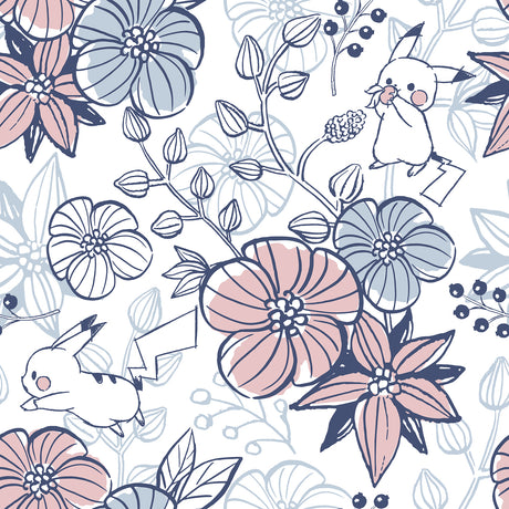 Pokémon Pikachu Floral Peel and Stick Wallpaper in Pink and Blue by RoomMates RMWS1229