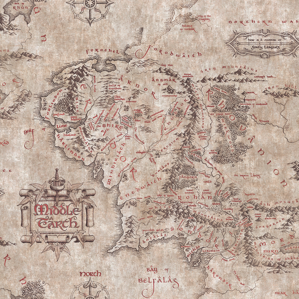 Lord of the Rings Middle Earth Map Parchment Peel and Stick Wallpaper by RoomMates - RMWS1233