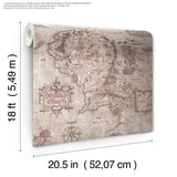 Lord of the Rings Middle Earth Map Parchment by RoomMates Officially Licensed Vintage Fantasy Peel and Stick Wallpaper Roll - RMWS1233