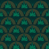 Wicked Emerald City Peel and Stick Wallpaper in Green and Gold Art Deco Fan Motif by RoomMates RMWS1234