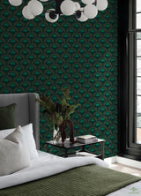Wicked Emerald City Green and Gold by RoomMates Officially Licensed Art Deco Emerald City Fan Motif Peel and Stick Wallpaper - RMWS1234