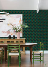 Wicked Emerald City Green and Gold by RoomMates Officially Licensed Art Deco Emerald City Fan Motif Peel and Stick Wallpaper - RMWS1234