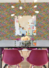 Retro Floral Pink and Aqua by RoomMates Decor Peel and Stick Fully Removable and Repositionable Vinyl Floral Wallpaper Roll 20.5in x 18ft - RMWS1237