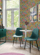 Retro Floral Pink and Aqua by RoomMates Decor Peel and Stick Fully Removable and Repositionable Vinyl Floral Wallpaper Roll 20.5in x 18ft - RMWS1237