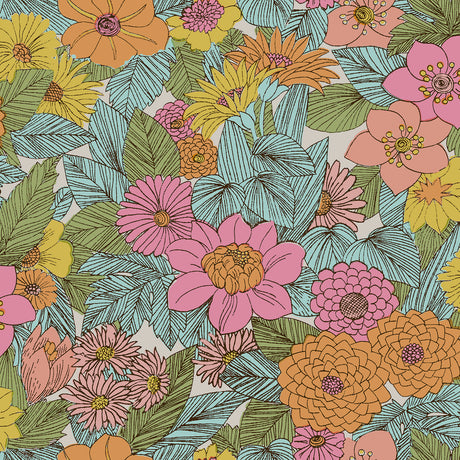 Retro Floral Pink and Aqua Peel and Stick Wallpaper by RoomMates Decor - RMWS1237
