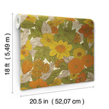 Retro Floral Yellow & Orange by RoomMates Peel and Stick Removable Wallpaper, Vintage Wildflower Print, 20.5-in x 18-ft Roll, 30.8 Sq Ft - RMWS1238