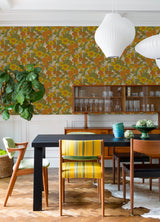 Retro Floral Yellow & Orange by RoomMates Peel and Stick Removable Wallpaper, Vintage Wildflower Print, 20.5-in x 18-ft Roll, 30.8 Sq Ft - RMWS1238
