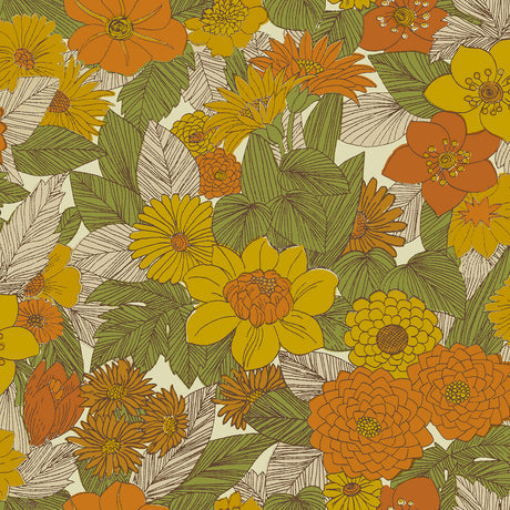 Retro Floral Yellow & Orange Peel & Stick Wallpaper by RoomMates - RMWS1238