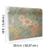 Retro Floral Pink and Green by RoomMates Modern Groovy Peel and Stick Botanical Floral Wallpaper Roll 20.5 Inches x 18 Feet - RMWS1239