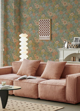 Retro Floral Pink and Green by RoomMates Modern Groovy Peel and Stick Botanical Floral Wallpaper Roll 20.5 Inches x 18 Feet - RMWS1239