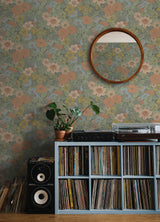 Retro Floral Pink and Green by RoomMates Modern Groovy Peel and Stick Botanical Floral Wallpaper Roll 20.5 Inches x 18 Feet - RMWS1239
