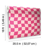 Groovy Checker Pink by RoomMates Removable Peel and Stick Vinyl Wallpaper Wavy Checkerboard Modern Graphics Pattern 20.5 in x 18 ft - RMWS1242