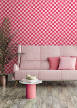 Groovy Checker Pink by RoomMates Removable Peel and Stick Vinyl Wallpaper Wavy Checkerboard Modern Graphics Pattern 20.5 in x 18 ft - RMWS1242