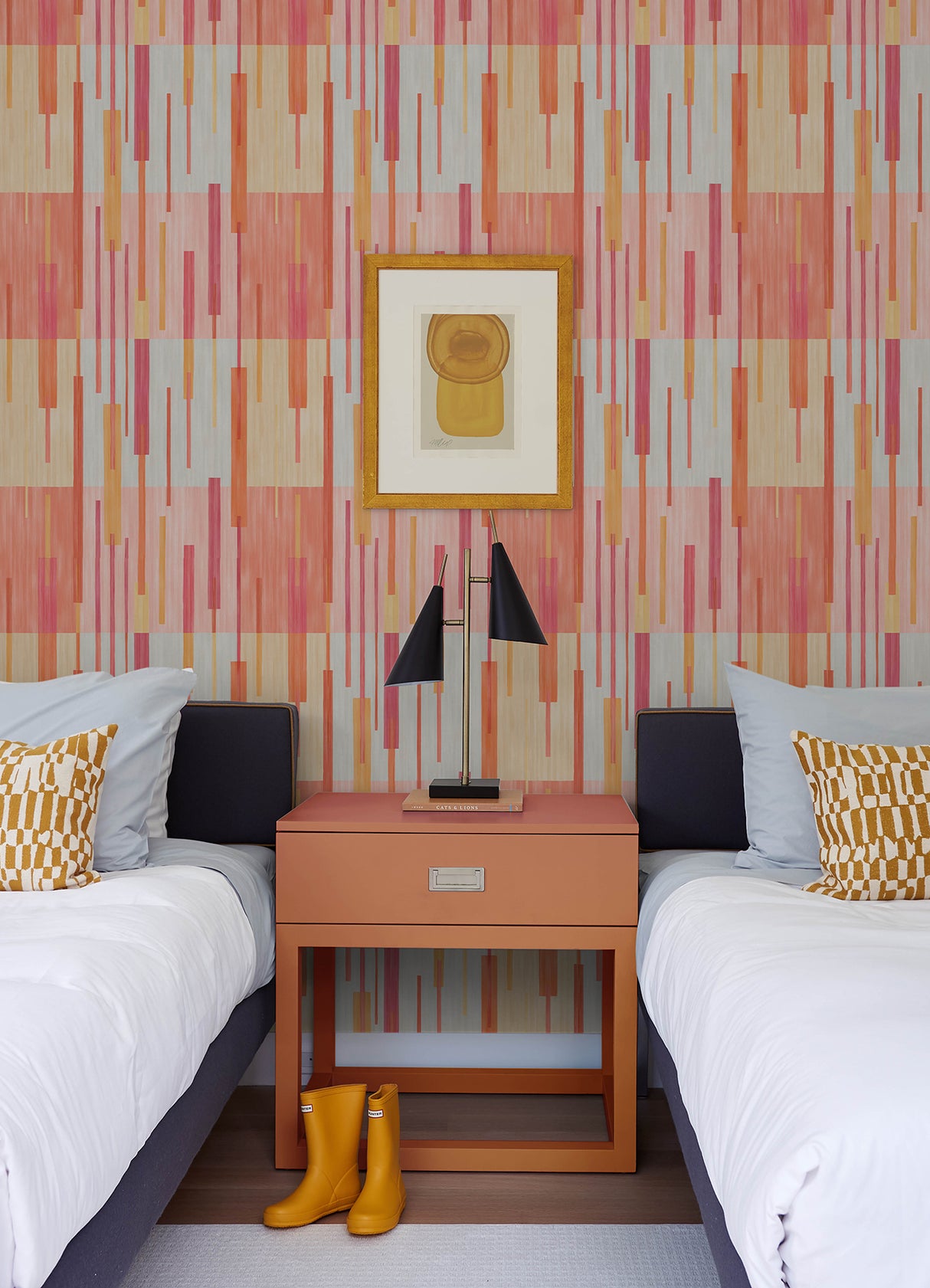 Abstract Grid Pink and Orange by RoomMates Peel and Stick Removable Vinyl Geometric Modern Wallpaper for DIY and Rental Spaces - RMWS1245