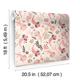 Axolotl Pink Underwater Garden Peel & Stick Wallpaper with Floral Animal Motif, Modern Style - York RMWS1247