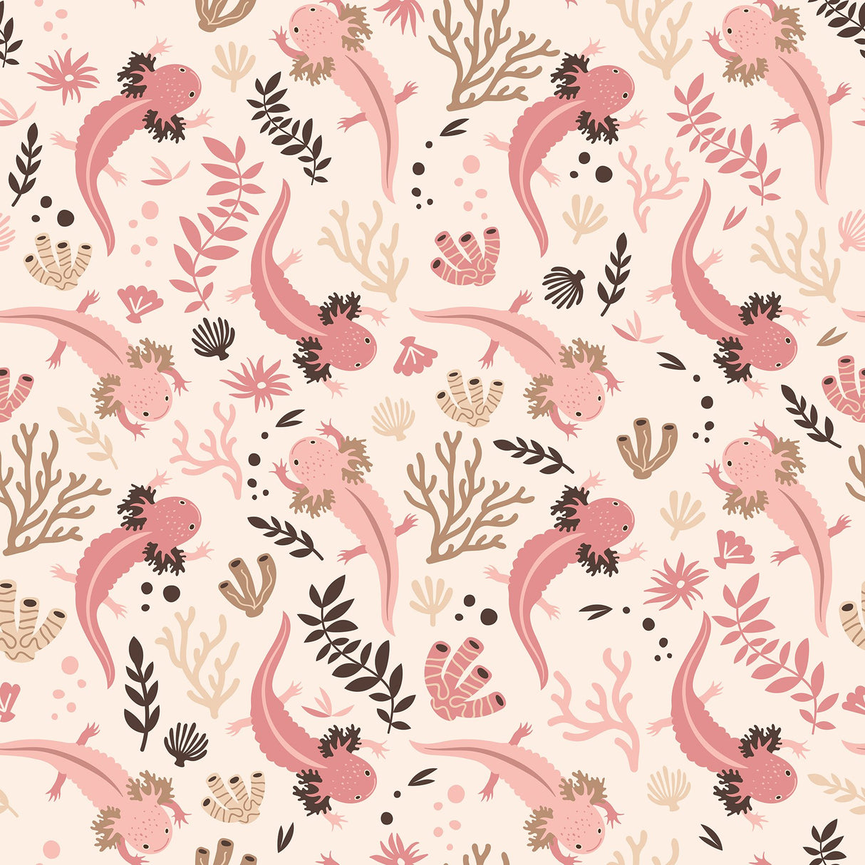 Axolotl Pink Underwater Garden Peel & Stick Wallpaper with Floral Animal Motif, Modern Style - York RMWS1247