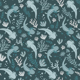 Axolotl Blue Underwater Garden Peel & Stick Wallpaper with Modern Animal Print Flowers Pattern - York RMWS1248