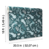 Axolotl Blue Underwater Garden Peel & Stick Wallpaper with Modern Animal Print Flowers Pattern - York RMWS1248