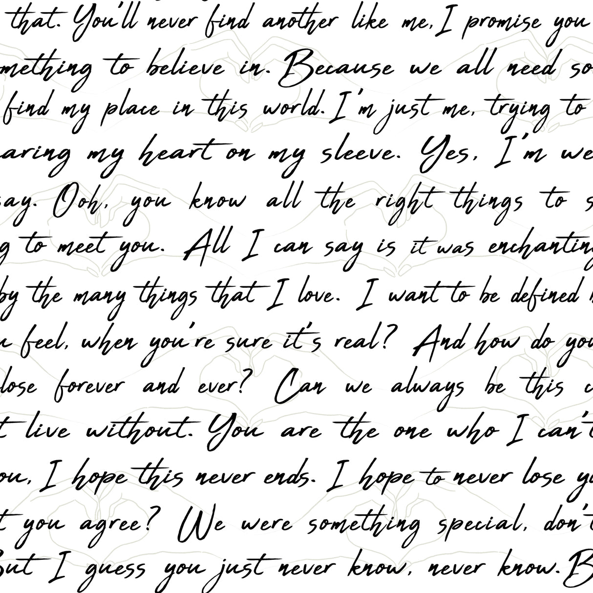 Love Letters Ink Peel and Stick Wallpaper by RoomMates RMWS1251 - Black and White Romantic Script on Heart Backdrop