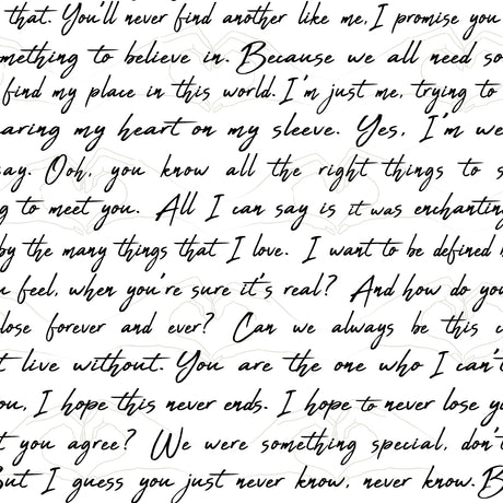 Love Letters Ink Peel and Stick Wallpaper by RoomMates RMWS1251 - Black and White Romantic Script on Heart Backdrop