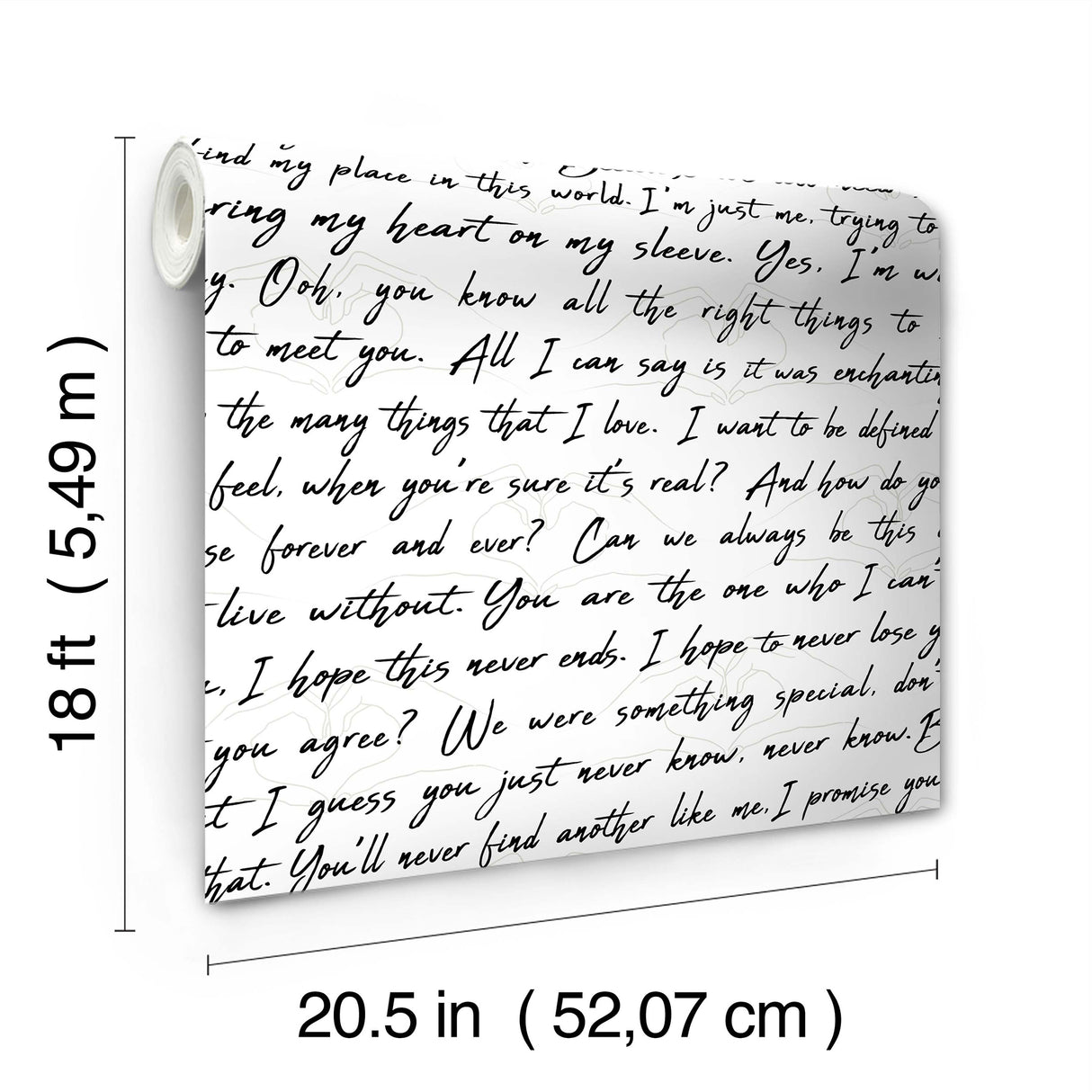 Love Letters Ink by RoomMates Black and White Romantic Scripted Quotes Heart Backdrop Peel and Stick Wallpaper 20.5 in x 18 ft - RMWS1251