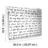 Love Letters Ink by RoomMates Black and White Romantic Scripted Quotes Heart Backdrop Peel and Stick Wallpaper 20.5 in x 18 ft - RMWS1251