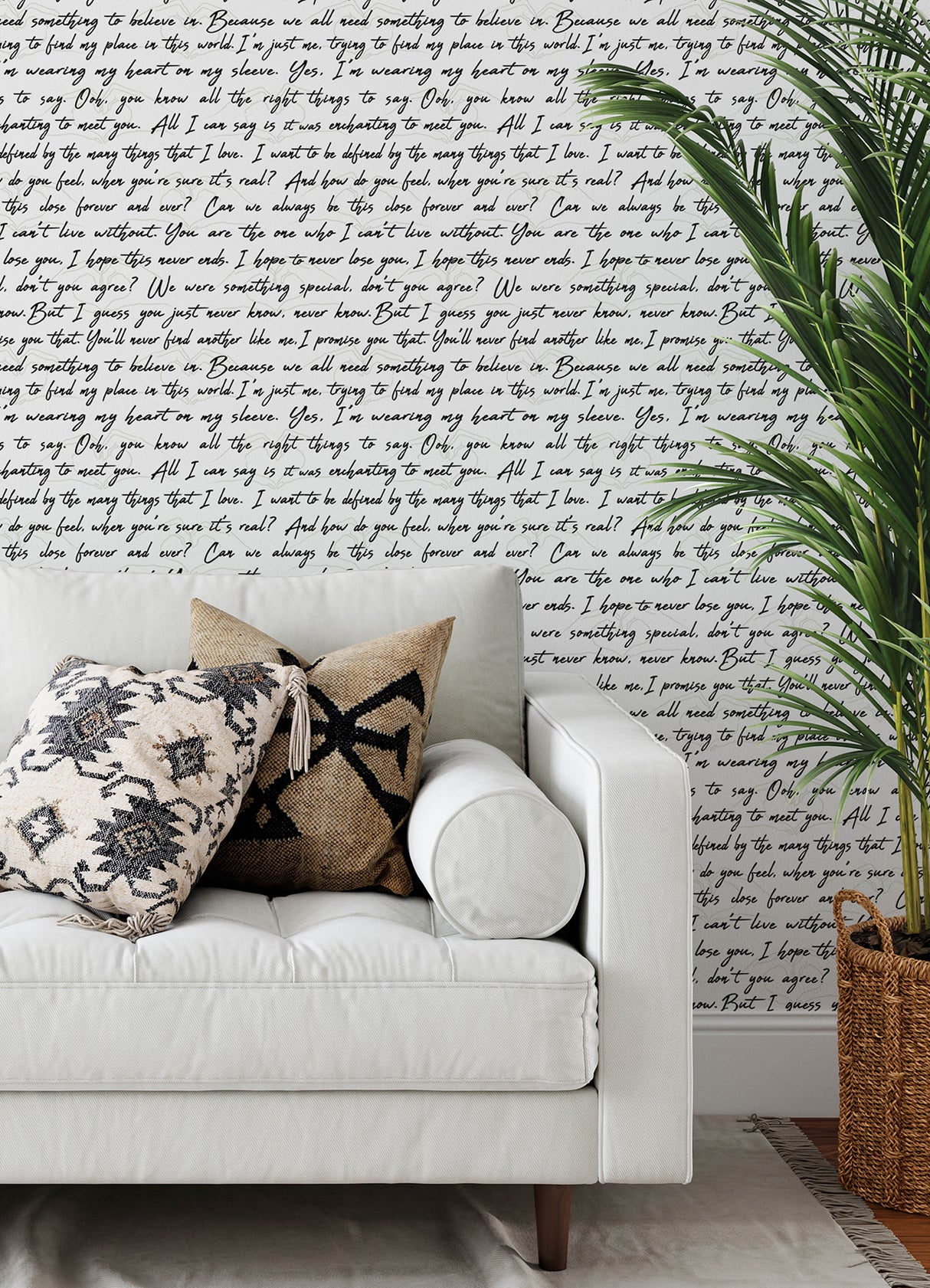 Love Letters Ink by RoomMates Black and White Romantic Scripted Quotes Heart Backdrop Peel and Stick Wallpaper 20.5 in x 18 ft - RMWS1251