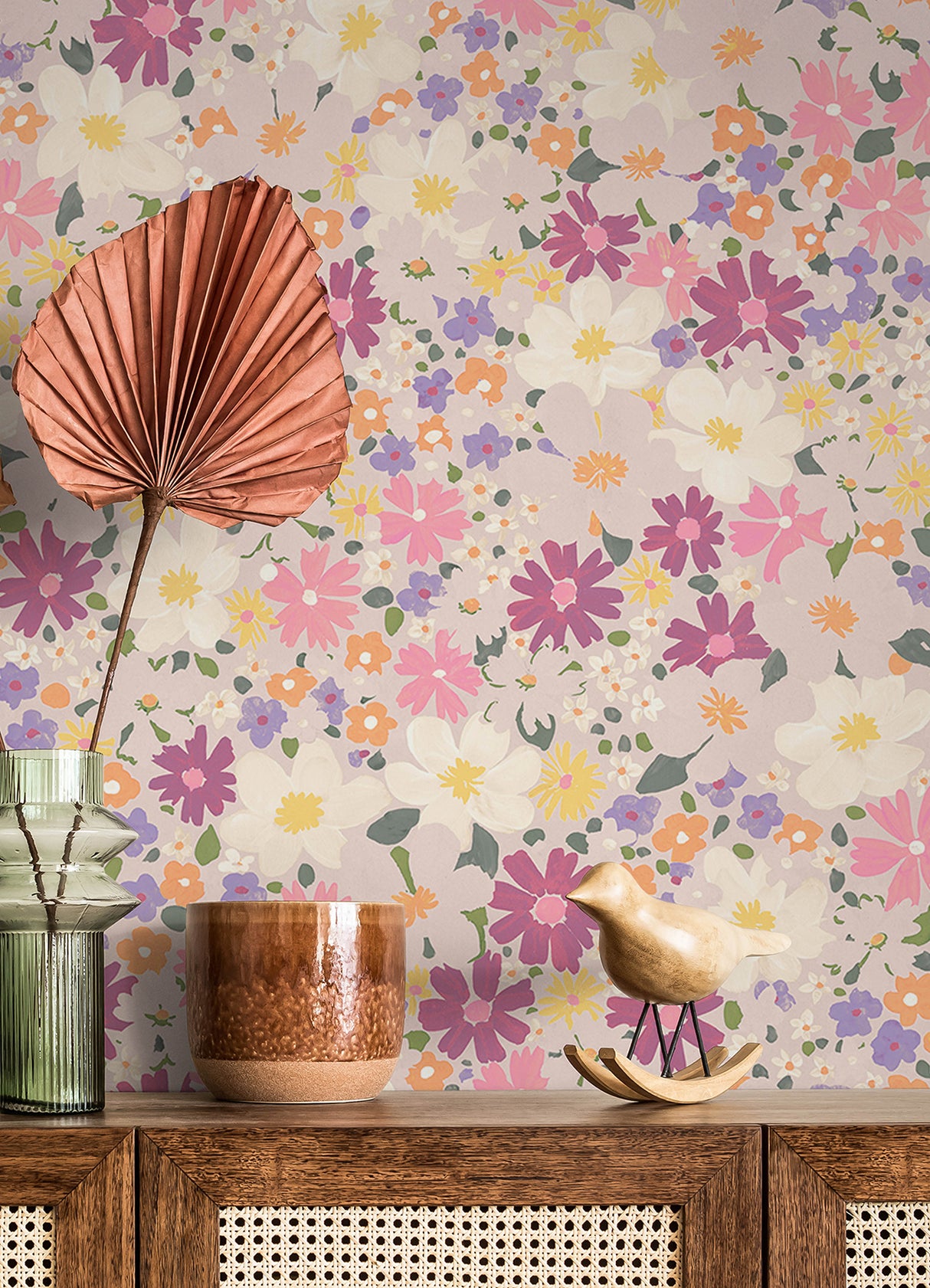Wildflower Impressions Magenta by RoomMates Enchanting Pink Purple White and Orange Botanical Wildflower Peel and Stick Wallpaper - RMWS1252