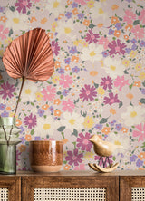 Wildflower Impressions Magenta by RoomMates Enchanting Pink Purple White and Orange Botanical Wildflower Peel and Stick Wallpaper - RMWS1252