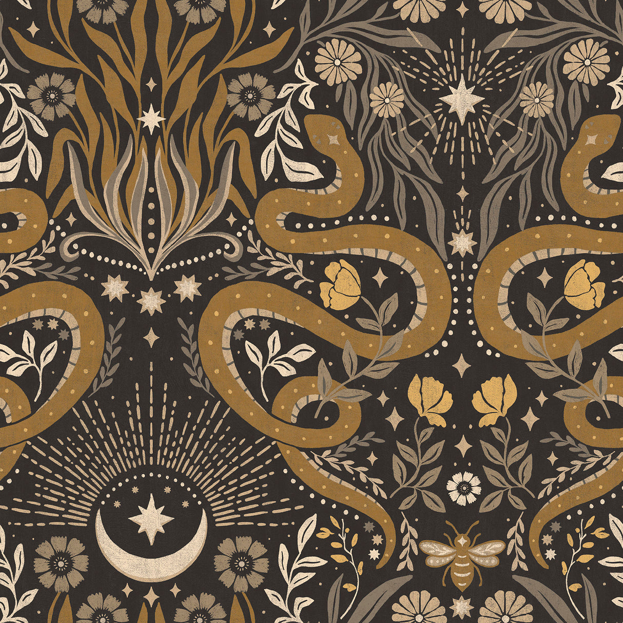 Mystic Serpent Black Gold Peel and Stick Wallpaper by RoomMates - RMWS1255