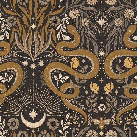 Mystic Serpent Black Gold Peel and Stick Wallpaper by RoomMates - RMWS1255