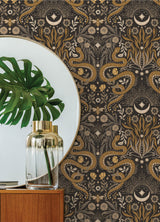 Mystic Serpent Black Gold by RoomMates Rebellious Gilded Serpent Damask Peel and Stick Wallpaper - RMWS1255