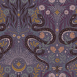 Mystic Serpent Plum Peel and Stick Wallpaper by RoomMates featuring mystical serpents, botanical florals, moons, stars, and bees on a rich plum purple background