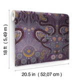 Mystic Serpent Plum by RoomMates Modern Mystical Purple Serpentine Damask Botanical Animal Peel and Stick Wallpaper - RMWS1256