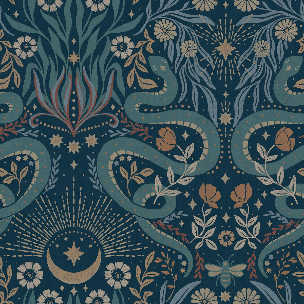 Mystic Serpent Navy Peel and Stick Wallpaper by RoomMates - RMWS1257