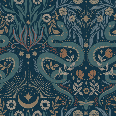 Mystic Serpent Navy Peel and Stick Wallpaper by RoomMates - RMWS1257